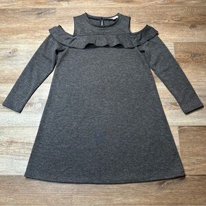 LOFT Charcoal Cold-Shoulder Ruffle Dress
